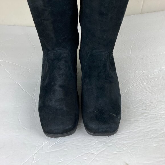 Sillouettes Women Sz 8W Wide Tall Suede Black Leather Riding Boots Low Block - Picture 5 of 11